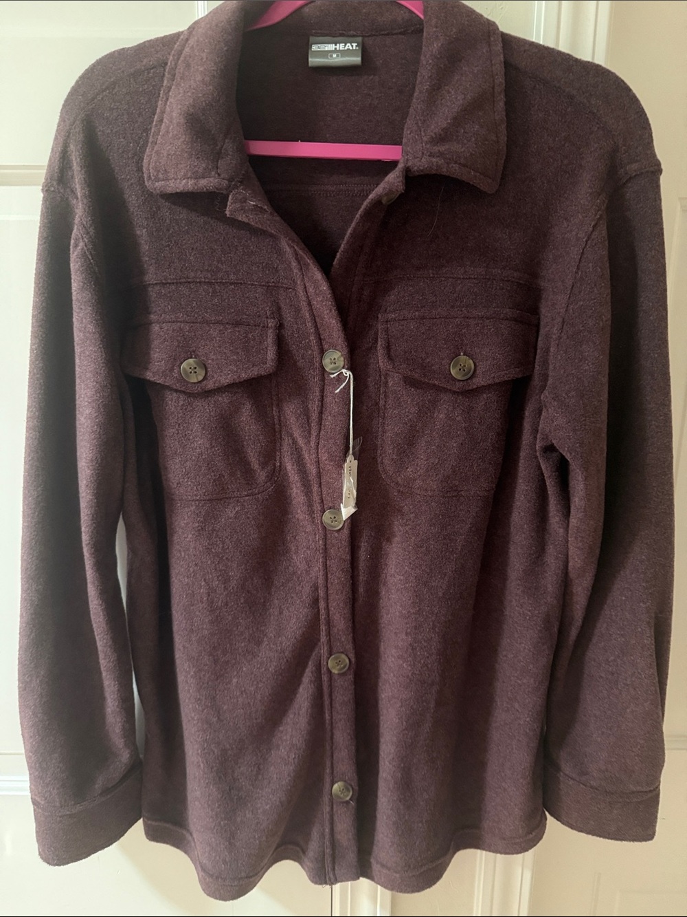 32 Degrees Heat Ladies' Long Sleeve Button Front Top-Burgundy